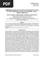 Inhibitory Effects of Ocimum Tenuiflorum (Tulsi) On The Corrosion of Zinc in Sulphuric Acid: A Green Approach