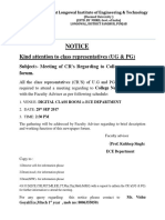 Notice: Kind Attention To Class Representatives (UG & PG)