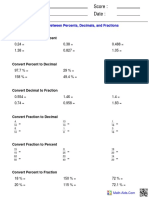 Name: Teacher: Date: Score:: Converting Between Percents, Decimals, and Fractions