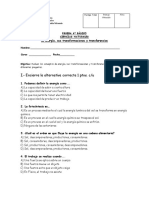 6º Basico Prueba La Energía Transformaciones y Transferencias Hoja Carta