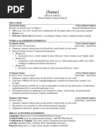 University Student Investment Banking Resume Template