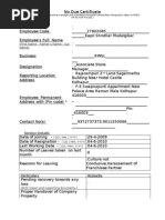 Sample No Due Certificate Format