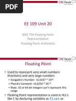 EE 109 Unit 20: IEEE 754 Floating Point Representation Floating Point Arithmetic