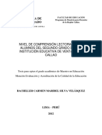 2012 - Silva - Nivel de Comprensión Lectora de Los Alumnos Del Segundo Grado de Una Institución Educativa de Ventanilla Callao PDF