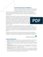 Fundamento Legal de La Creación de La Institución: Valores Institucionales