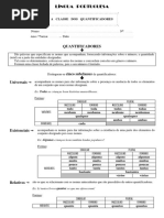 A CLASSE DOS QUANTIFICADORES - Ficha de Trabalho