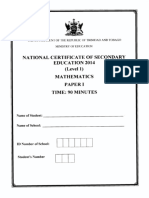 NCSE 2014 Mathematics 1