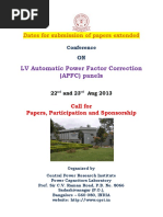 LV Automatic Power Factor Correction (APFC) Panels: Dates For Submission of Papers Extended