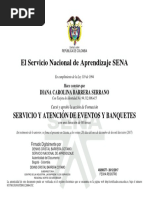 El Servicio Nacional de Aprendizaje SENA: Servicio Y Atención de Eventos Y Banquetes