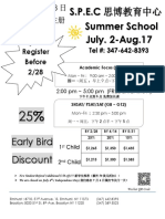 Summer School July. 2-Aug.17 S.P.E.C 思博教育中心: Early Bird Discount