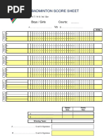 Badminton Score Sheet