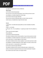 Reglas de Los Signos para Operaciones Aritméticas