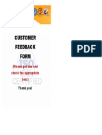 Customer Feedback Form: (Please Get One and Check The Appropriate Box.)