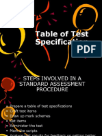 Table of Specification Test