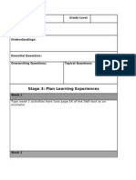 Stage 3: Plan Learning Experiences: Title of Unit Grade Level Standard