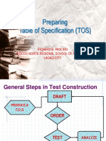 Preparing Table of Specification (TOS) : Richard B. Paulino Ilocos Norte Regional School of Fisheries Laoag City