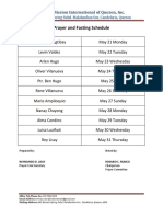 Prayer and Fasting Schedule 2018