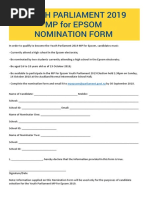 Youth Parliament Epsom 2019 Nomination Form