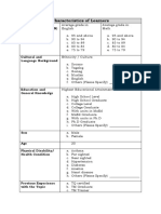 Characteristics of Learners: Language, Literacy and Numeracy (LL&N)