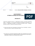 Questionário 1 O Tempo E O Espaço Na Educação Infantil Atividade 34