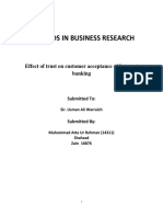 Methods in Business Research: Effect of Trust On Customer Acceptance of Internet Banking