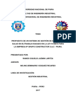 Tsis PROPUESTA DE UN SISTEMA DE GESTION DE SEGURIDAD Y SALUD EN EL TRABAJO BASADO EN LA LEY N29873 PARA LA EMPRESA IP GRUPO CONSTRUCTOR S.A.C. Autoguardado