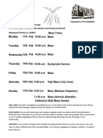 Monday 11th Feb: Mass Times 10.00 A.M Mass