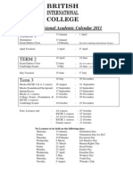 2011 Provisional Academic Calendar