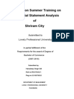 Report On Summer Training On Financial Statement Analysis of Shriram City