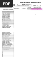 Learners' Names: Input Data Sheet For SHS E-Class Record