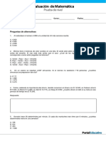 Evaluación Nivel Matemáticas 4°