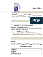 School Form 10 SF10 Learner's Permanent Academic Record For Junior High SCH