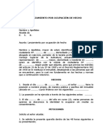 Lanzamiento Por Ocupación de Hecho de Predios Urbanos