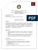 Centro de Ciências Matemáticas e Da Natureza UFRJ PROGRAMA DA DISCIPLINA FUNDAMENTOS DA EDUCAÇÃO 2019.1