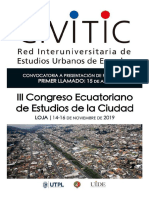 III Congreso Ecuatoriano de Estudios de La Ciudad - III CEC - 14 Al 16 de Noviembre de 2019 - Loja - Ecuador - Primer Llamado