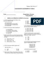 Prueba de Diagnostico Matematica 5° Año