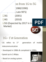 1G (1980/1990) 2G/2.5G (Late 90'S) 3G (2001) 4G (2010) 5G (Expected by 2017 in Indian Market)