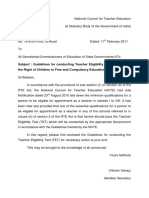 Subject: Guidelines For Conducting Teacher Eligibility Test (TET) Under The Right of Children To Free and Compulsory Education Act (RTE), 2009