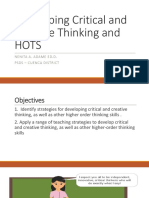 Developing Critical and Creative Thinking and Hots: Nenita A. Adame Ed.D. Psds - Cuenca District