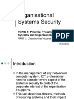 Organisational Systems Security: TOPIC 1: Potential Threats To ICT Systems and Organization