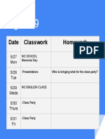 English 9: Date Classwork Homework