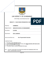 University of Zimbabwe: Mba574: Business Research Methods