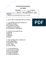 Prueba de La Luz y El Sonido Tercero Basico