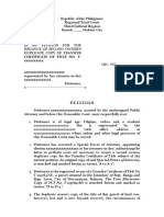 Petition For Issuance of New Owners Duplicate