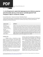 In-Vitro Screening For Acetylcholinesterase Enzyme Inhibition Potential