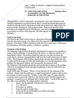 Research Proposal: Need For The Study Handout Three Statement of The Problem Purpose of The Study Objective Two