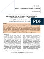 A Critical Pharmacognostic Evaluation and Preliminary Phytochemical Investigation of Alternanthera Sessilis (L.) R. Br. Leaves