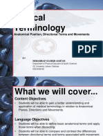 Medical Terminology: Anatomical Position, Directional Terms and Movements