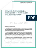 Actividad de Aprendizaje 3. Redacción de Un Texto Usando Párrafos Específicos