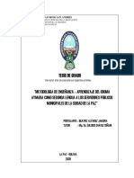 Metodología de Enseñanza - Aprendizaje Del Idioma Aymara Como Segunda Lengua A Los Servidores Públicos Municipales de La Ciudad de La Paz"